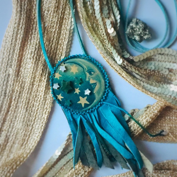 ✨Leather Moon n’ Stars Pendant 🌙✨ - Picture 1 of 4